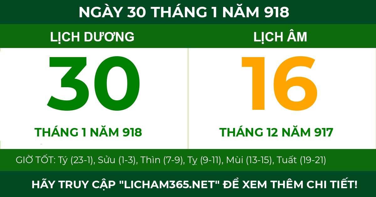 lịch âm ngày 30 tháng 1 năm 918