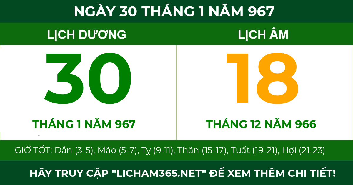 lịch âm ngày 30 tháng 1 năm 967