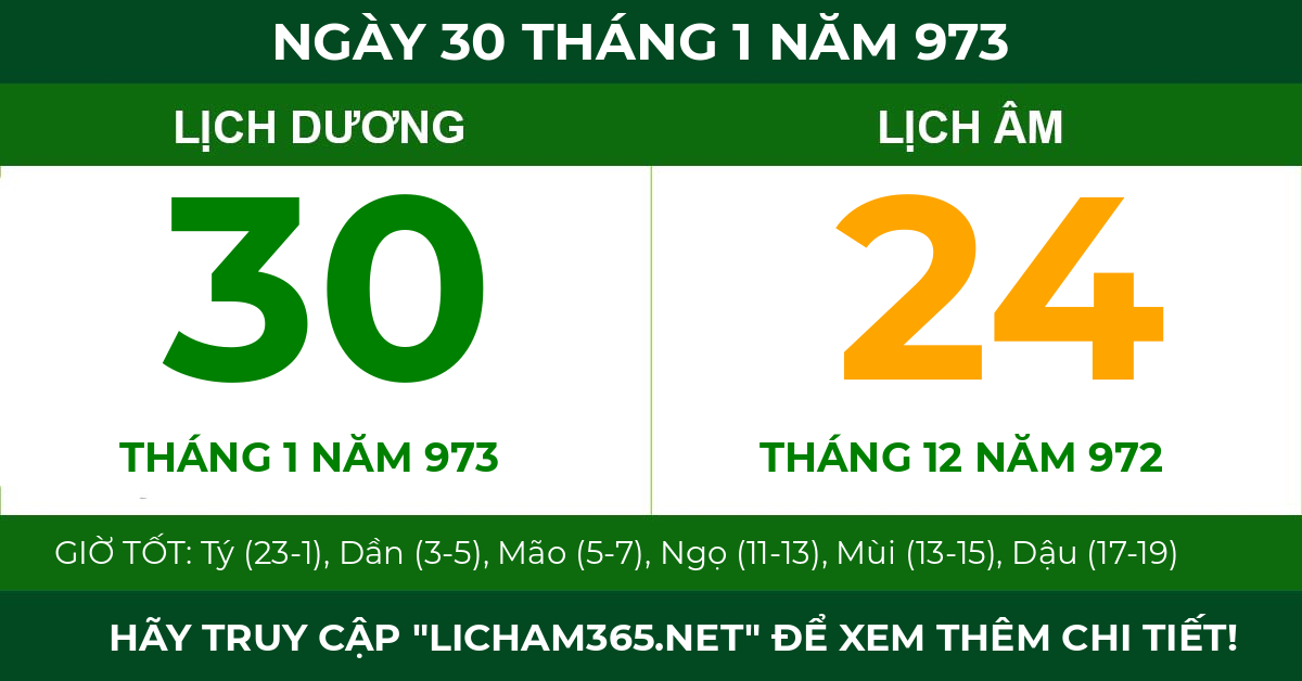 lịch âm ngày 30 tháng 1 năm 973