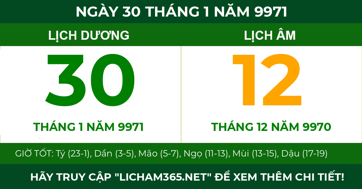 lịch âm ngày 30 tháng 1 năm 9971
