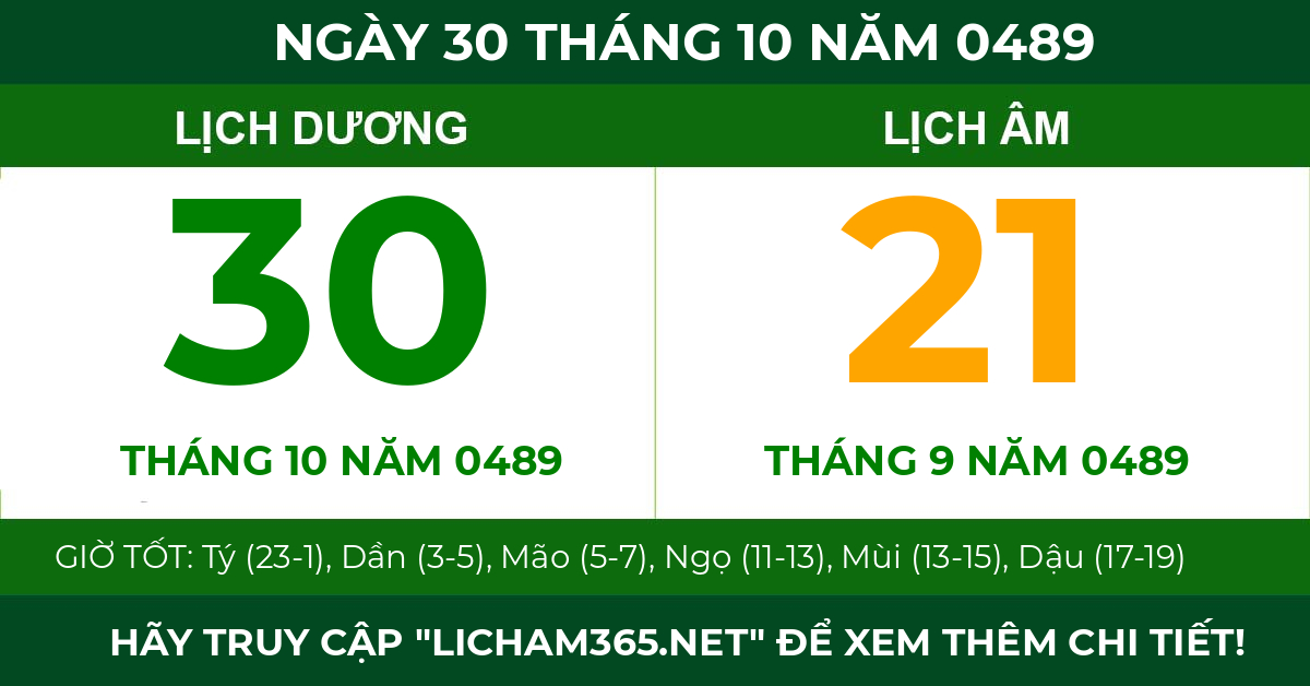 lịch âm ngày 30 tháng 10 năm 0489