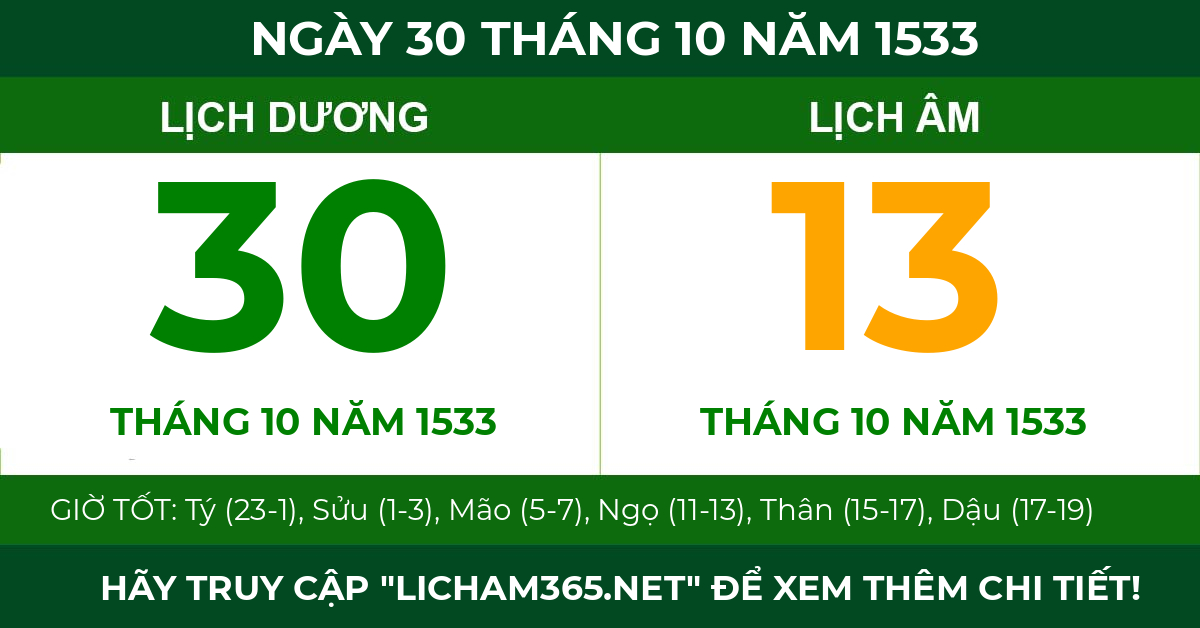 lịch âm ngày 30 tháng 10 năm 1533