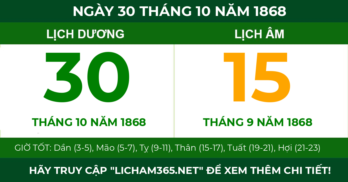 lịch âm ngày 30 tháng 10 năm 1868