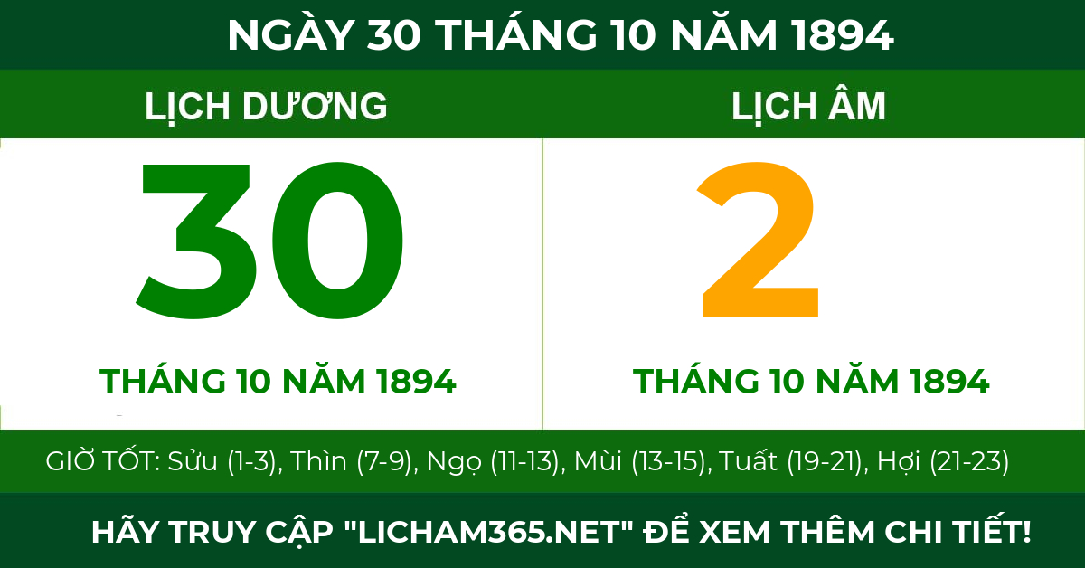 lịch âm ngày 30 tháng 10 năm 1894