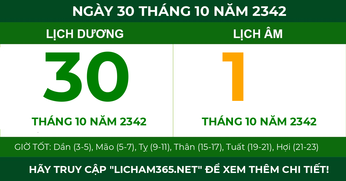 lịch âm ngày 30 tháng 10 năm 2342