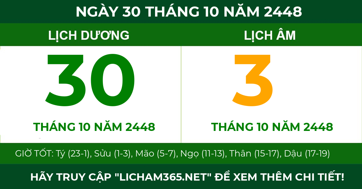 lịch âm ngày 30 tháng 10 năm 2448