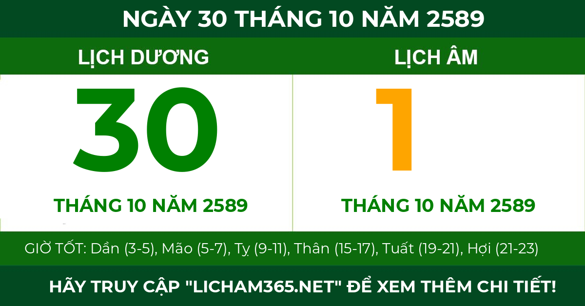 lịch âm ngày 30 tháng 10 năm 2589