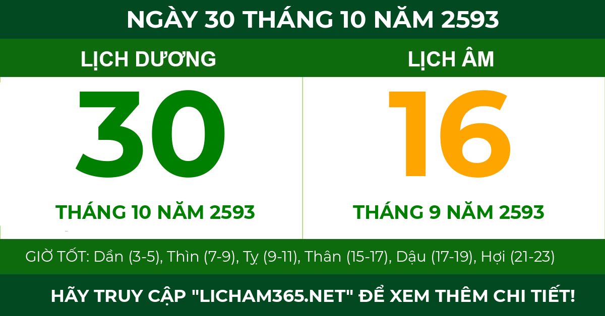 lịch âm ngày 30 tháng 10 năm 2593