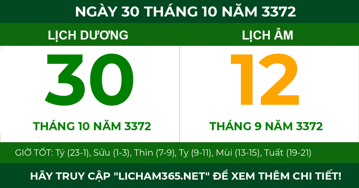 lịch âm ngày 30 tháng 10 năm 3372