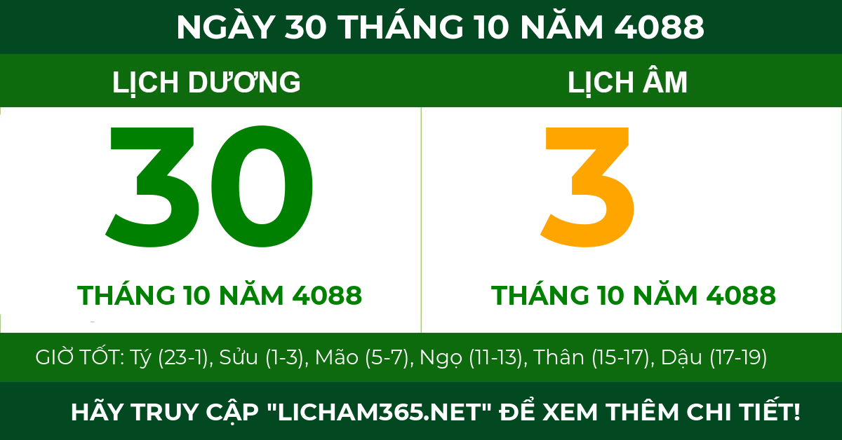 lịch âm ngày 30 tháng 10 năm 4088