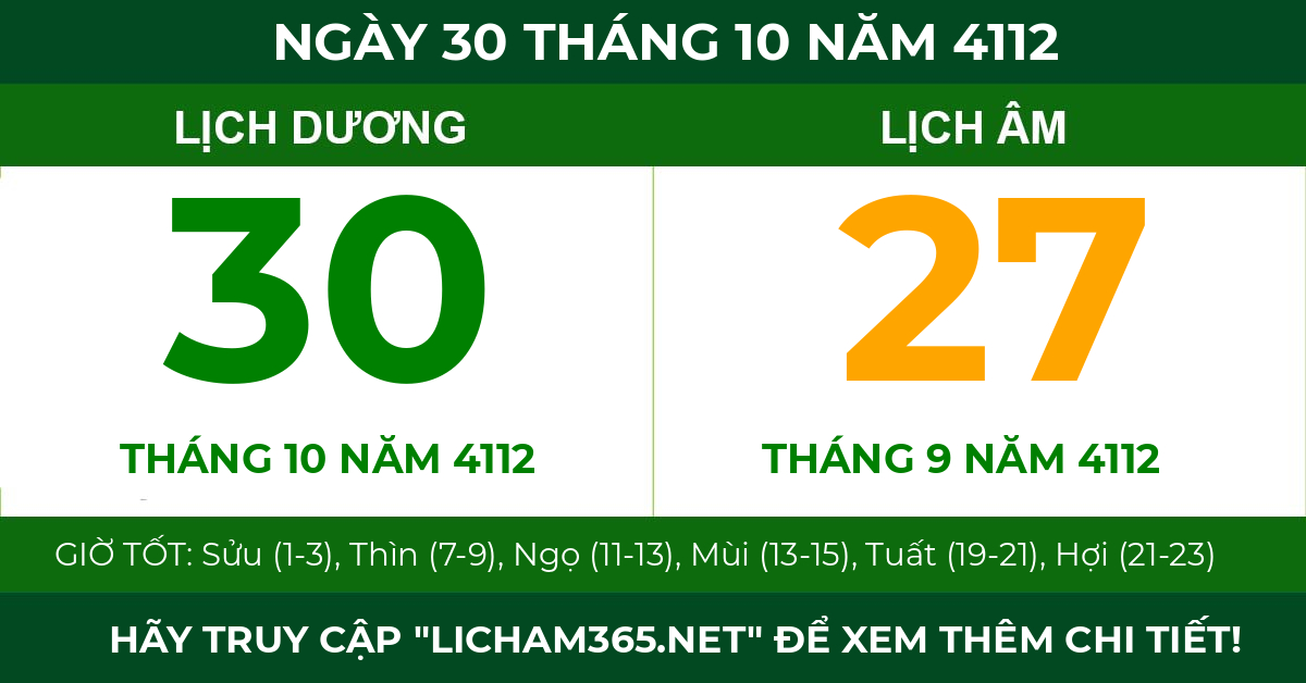 lịch âm ngày 30 tháng 10 năm 4112