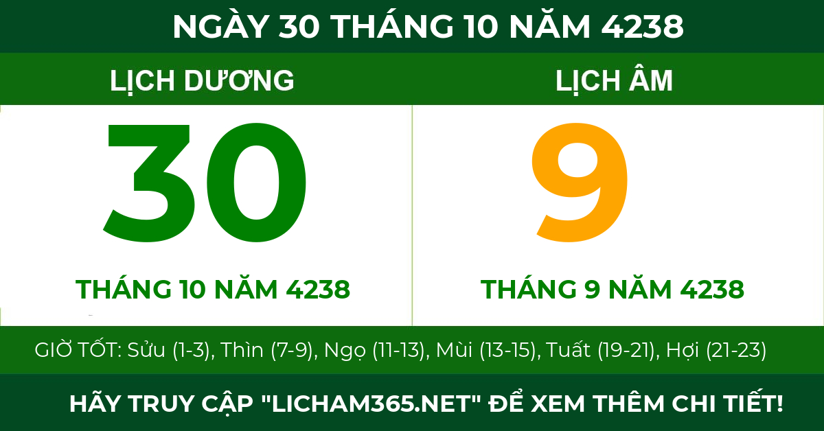 lịch âm ngày 30 tháng 10 năm 4238