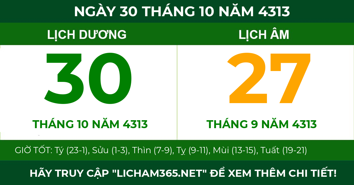 lịch âm ngày 30 tháng 10 năm 4313