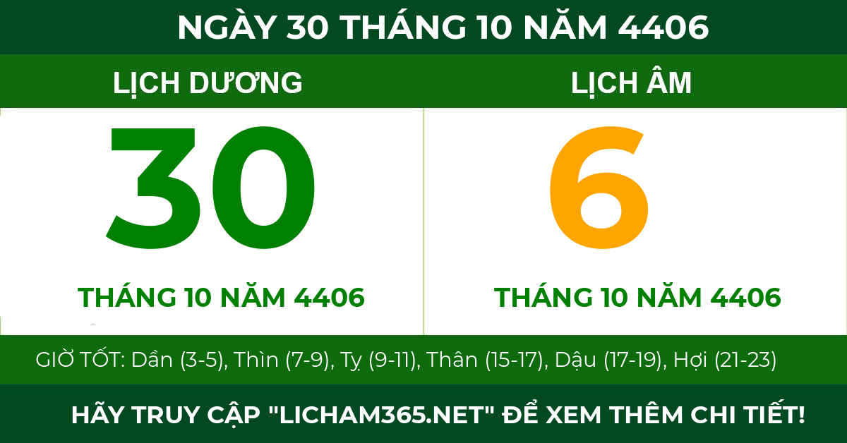 lịch âm ngày 30 tháng 10 năm 4406