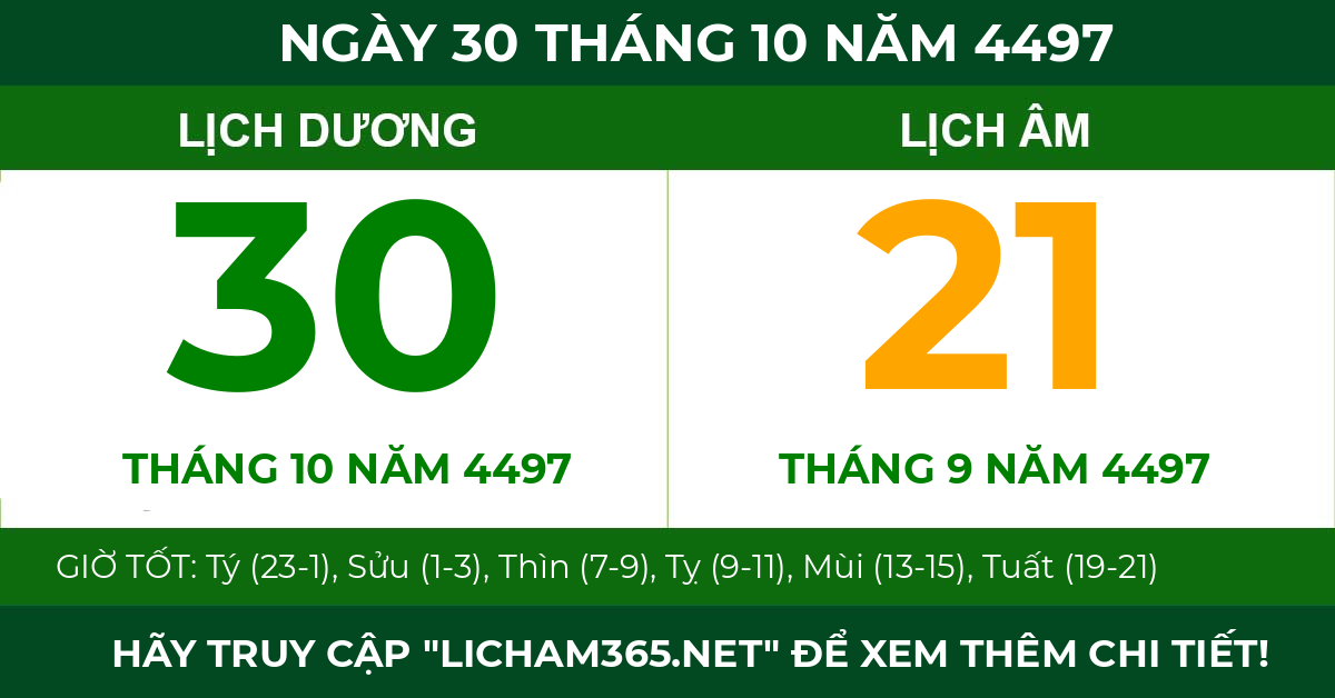 lịch âm ngày 30 tháng 10 năm 4497