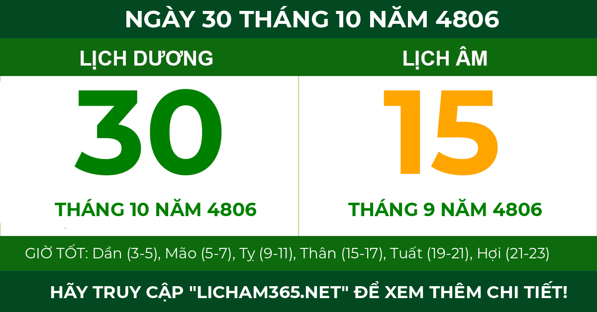 lịch âm ngày 30 tháng 10 năm 4806
