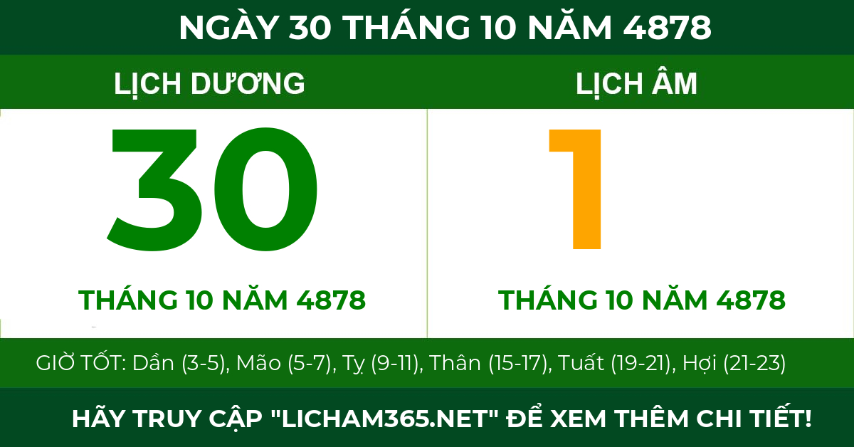 lịch âm ngày 30 tháng 10 năm 4878