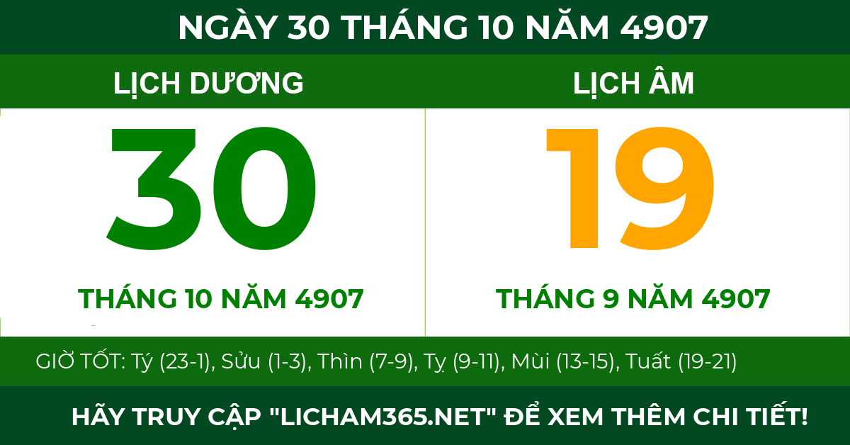 lịch âm ngày 30 tháng 10 năm 4907