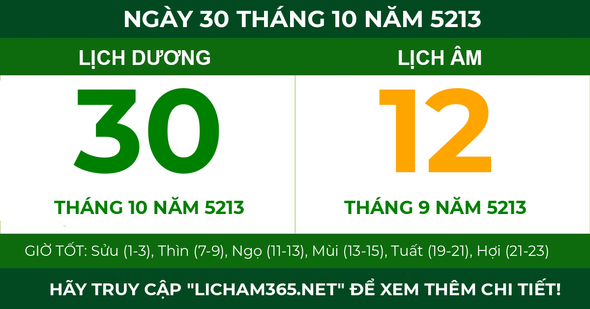 lịch âm ngày 30 tháng 10 năm 5213