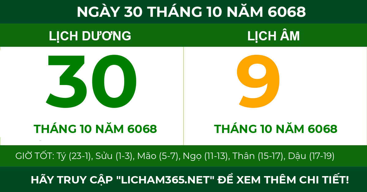 lịch âm ngày 30 tháng 10 năm 6068