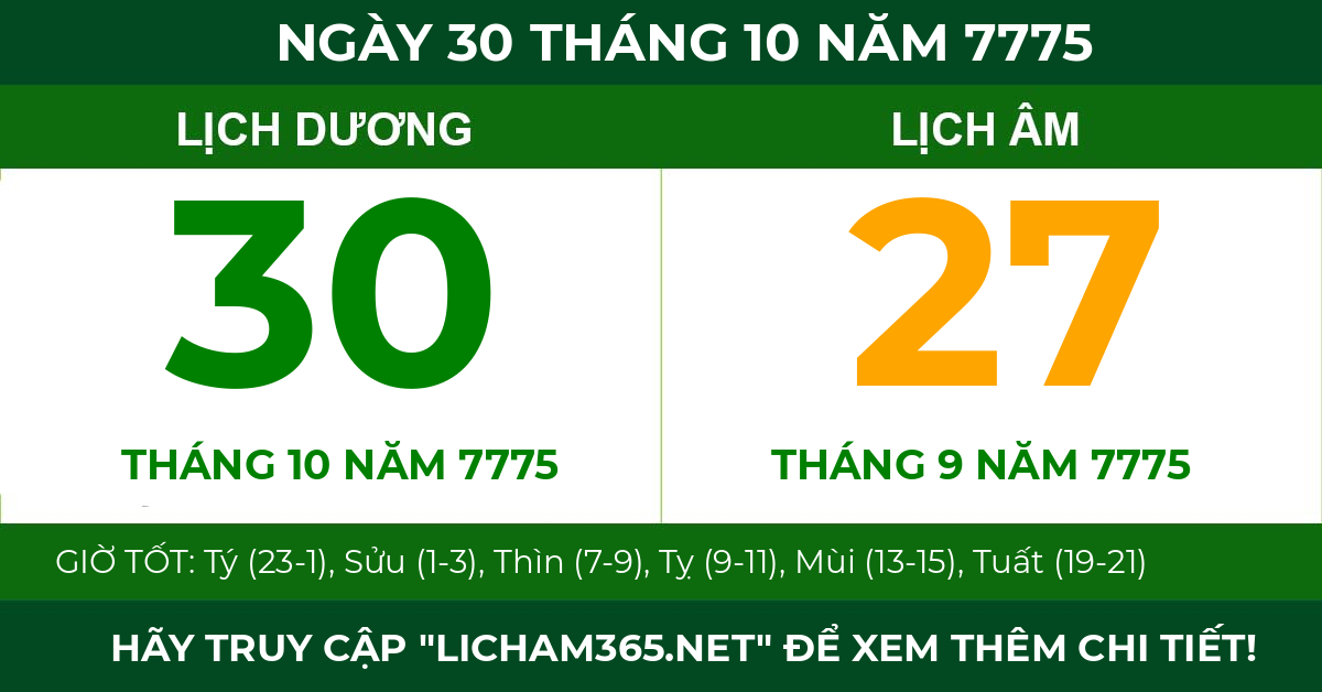 lịch âm ngày 30 tháng 10 năm 7775