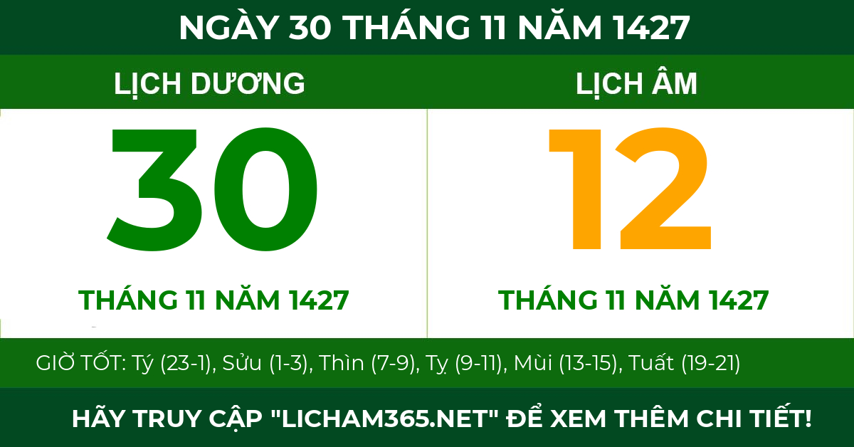 lịch âm ngày 30 tháng 11 năm 1427