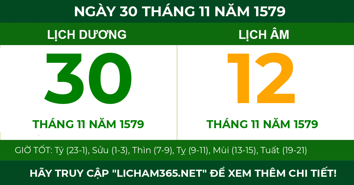 lịch âm ngày 30 tháng 11 năm 1579