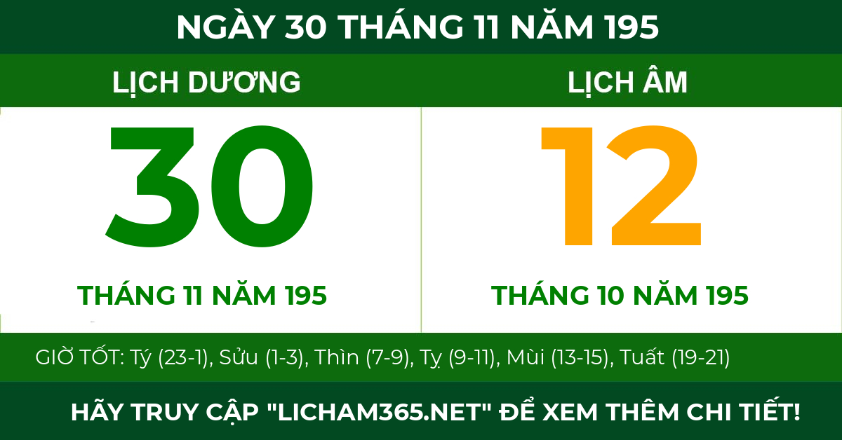 lịch âm ngày 30 tháng 11 năm 195