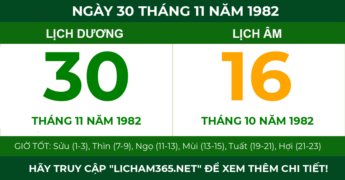 lịch âm ngày 30 tháng 11 năm 1982