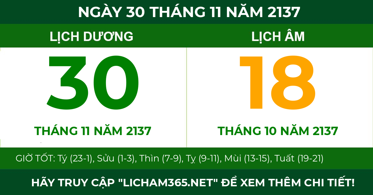 lịch âm ngày 30 tháng 11 năm 2137