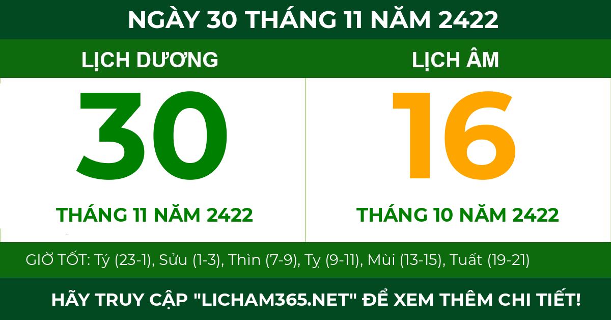 lịch âm ngày 30 tháng 11 năm 2422