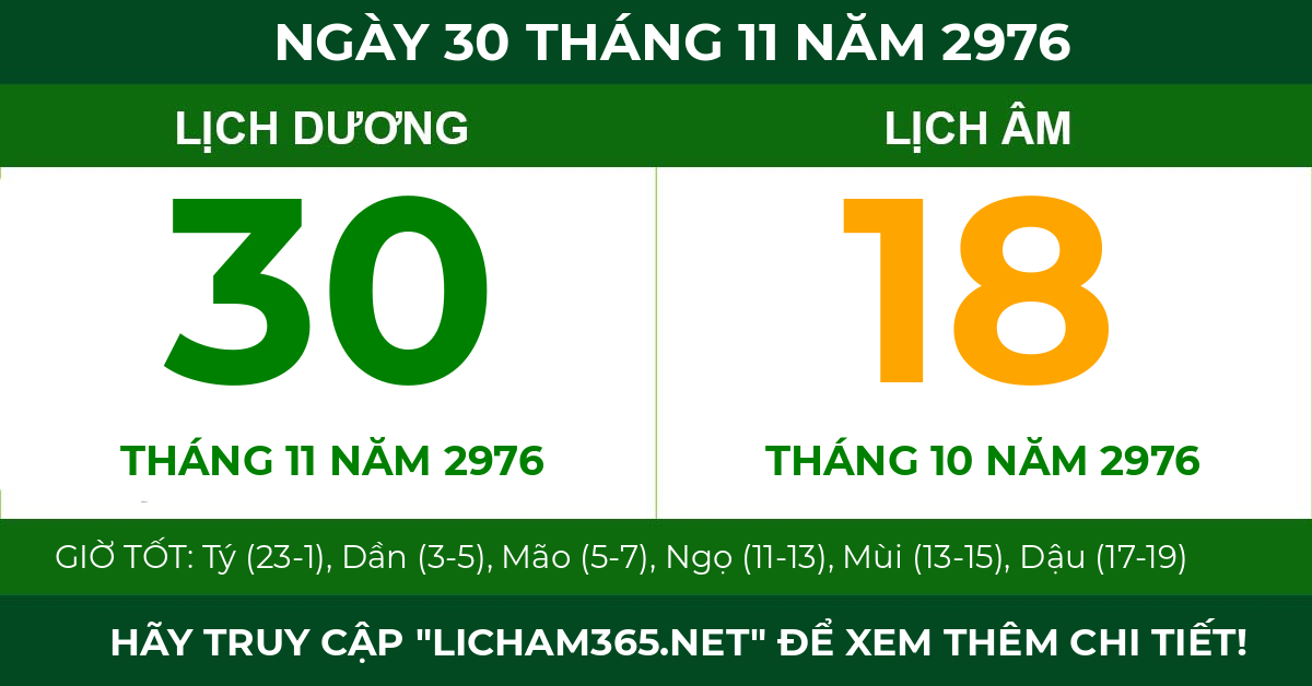 lịch âm ngày 30 tháng 11 năm 2976