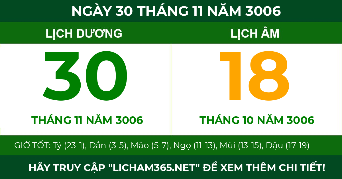 lịch âm ngày 30 tháng 11 năm 3006