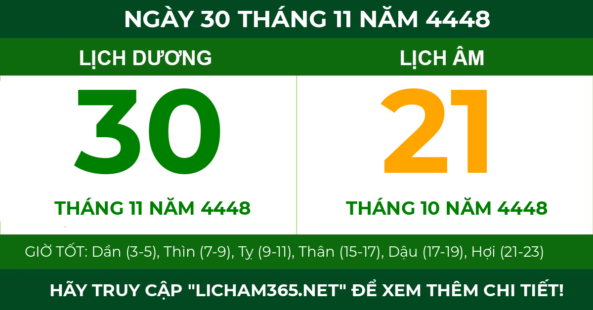 lịch âm ngày 30 tháng 11 năm 4448