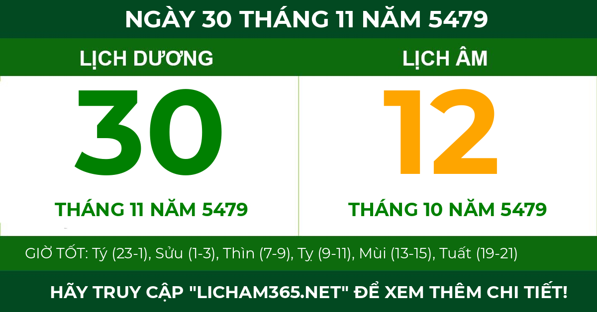 lịch âm ngày 30 tháng 11 năm 5479