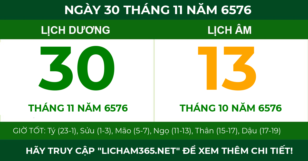 lịch âm ngày 30 tháng 11 năm 6576