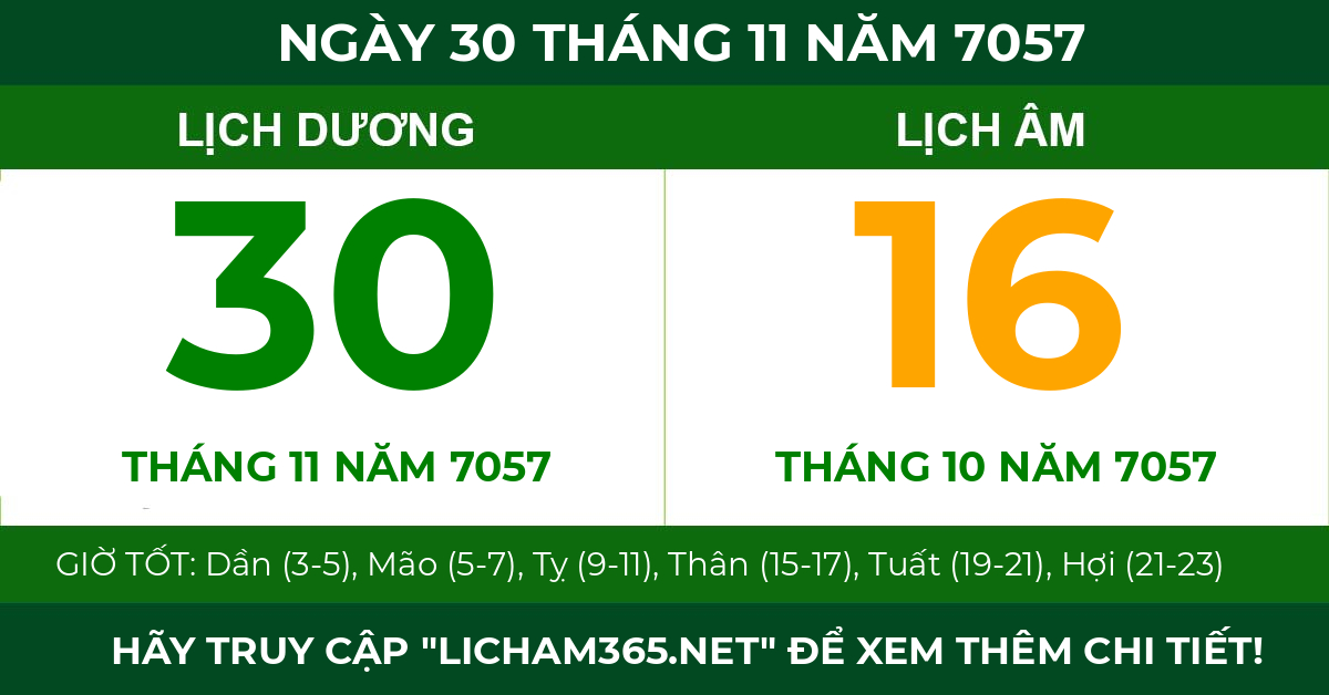 lịch âm ngày 30 tháng 11 năm 7057