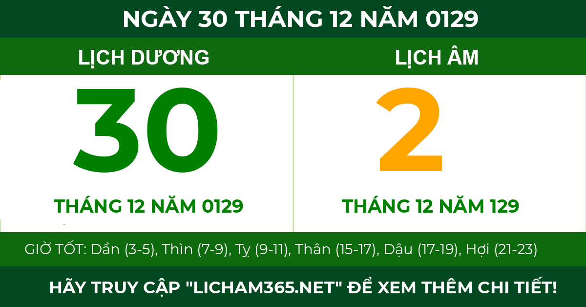 lịch âm ngày 30 tháng 12 năm 0129