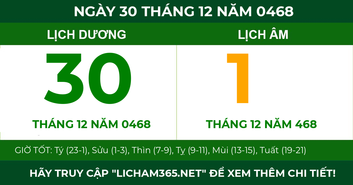 lịch âm ngày 30 tháng 12 năm 0468