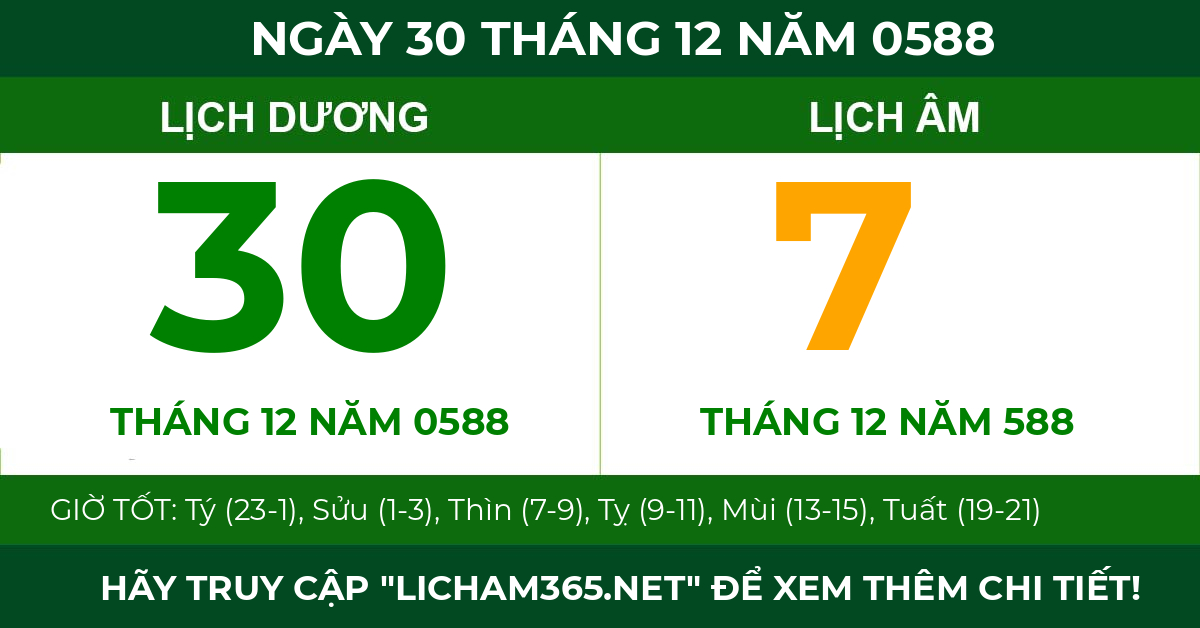 lịch âm ngày 30 tháng 12 năm 0588