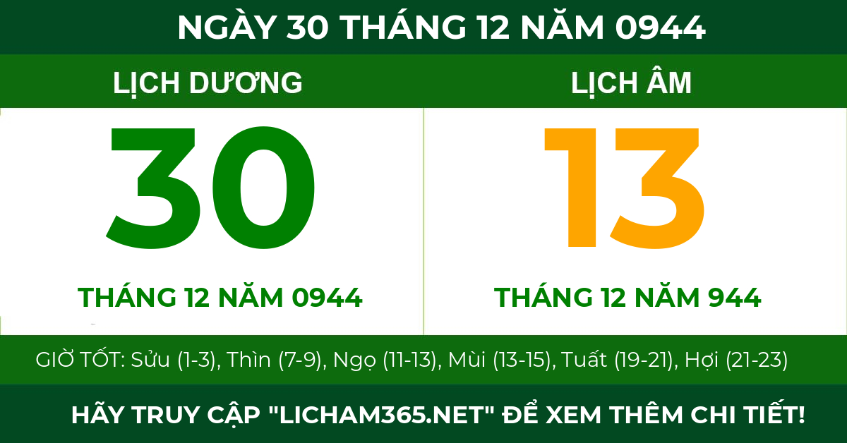 lịch âm ngày 30 tháng 12 năm 0944