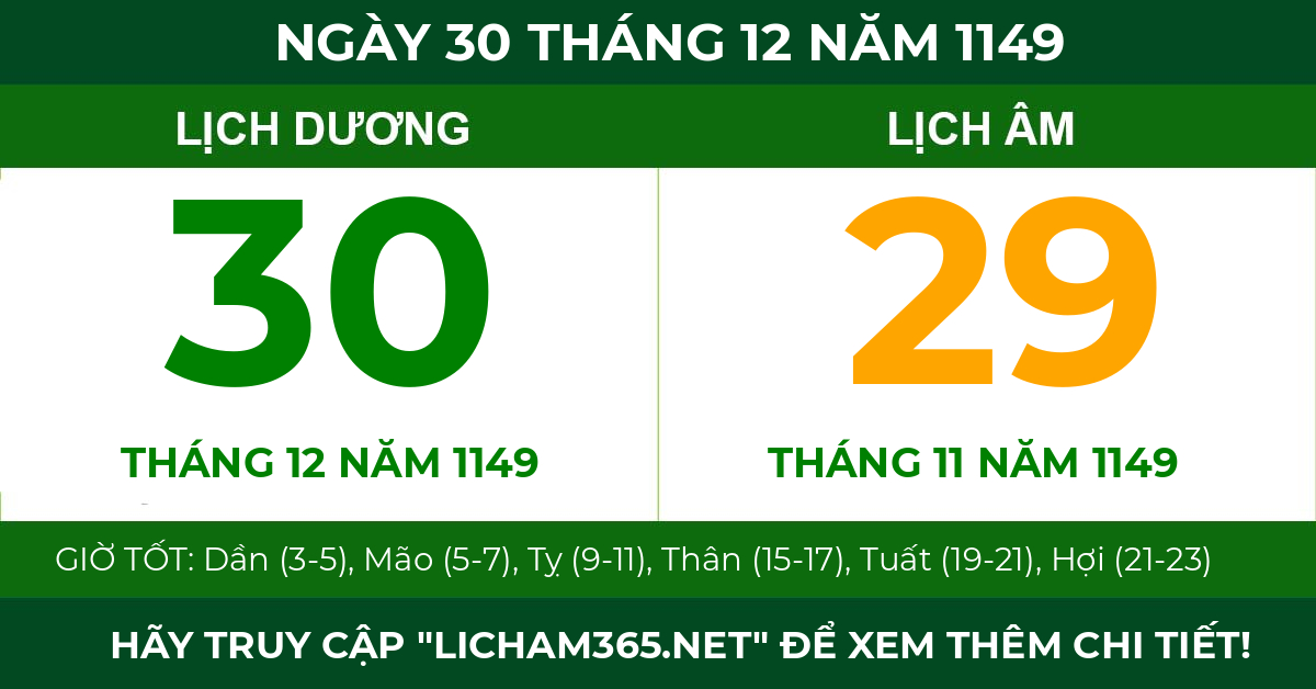 lịch âm ngày 30 tháng 12 năm 1149