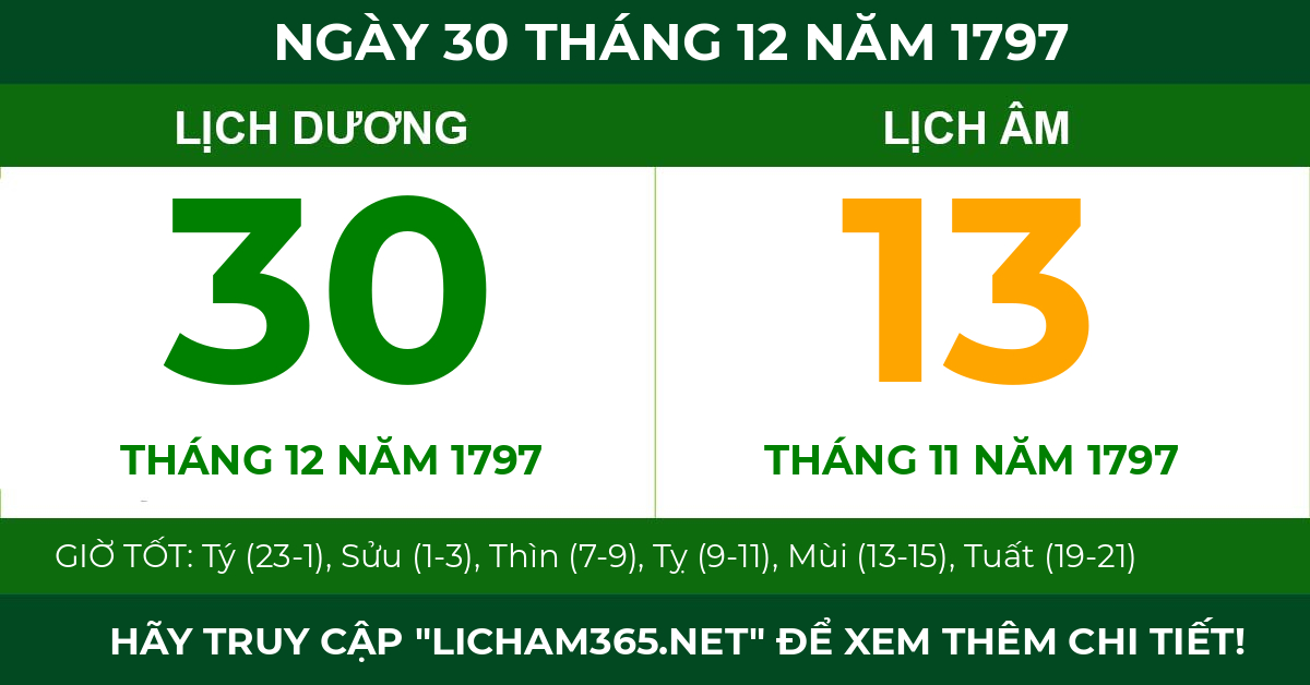 lịch âm ngày 30 tháng 12 năm 1797