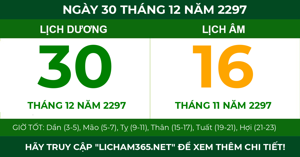 lịch âm ngày 30 tháng 12 năm 2297