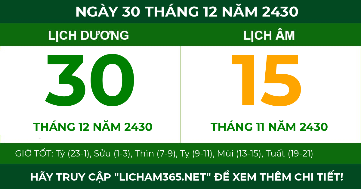 lịch âm ngày 30 tháng 12 năm 2430