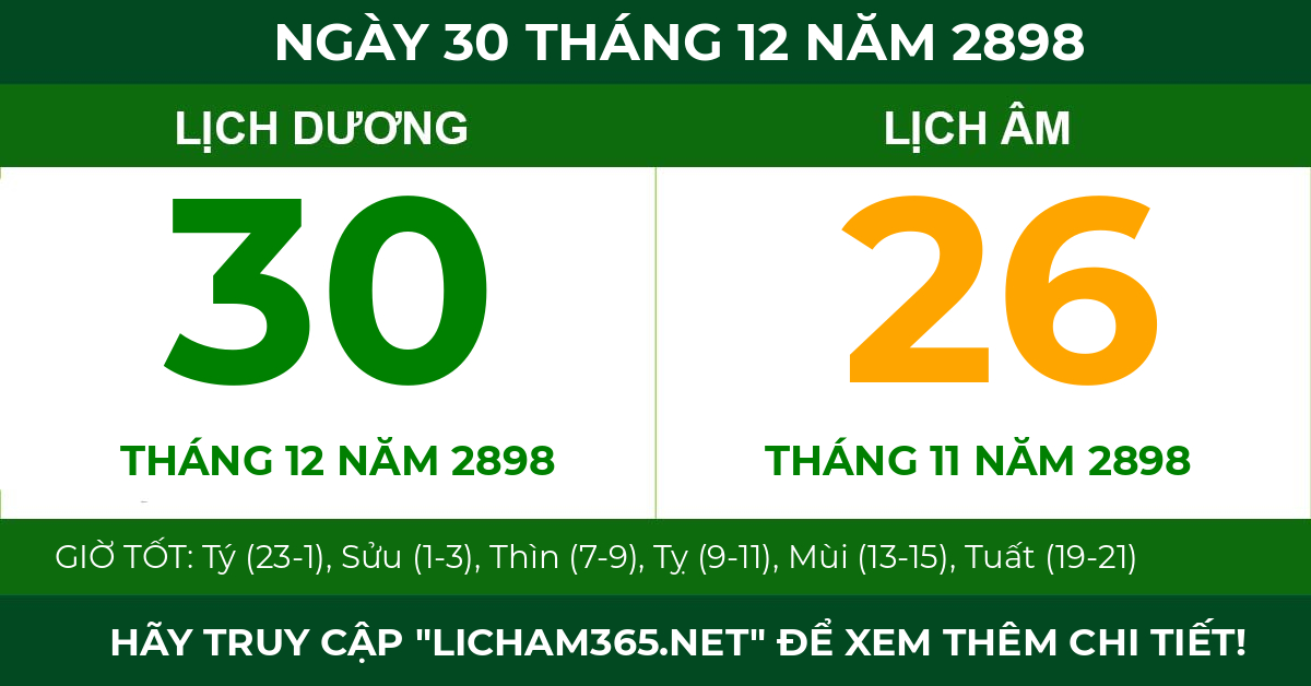lịch âm ngày 30 tháng 12 năm 2898