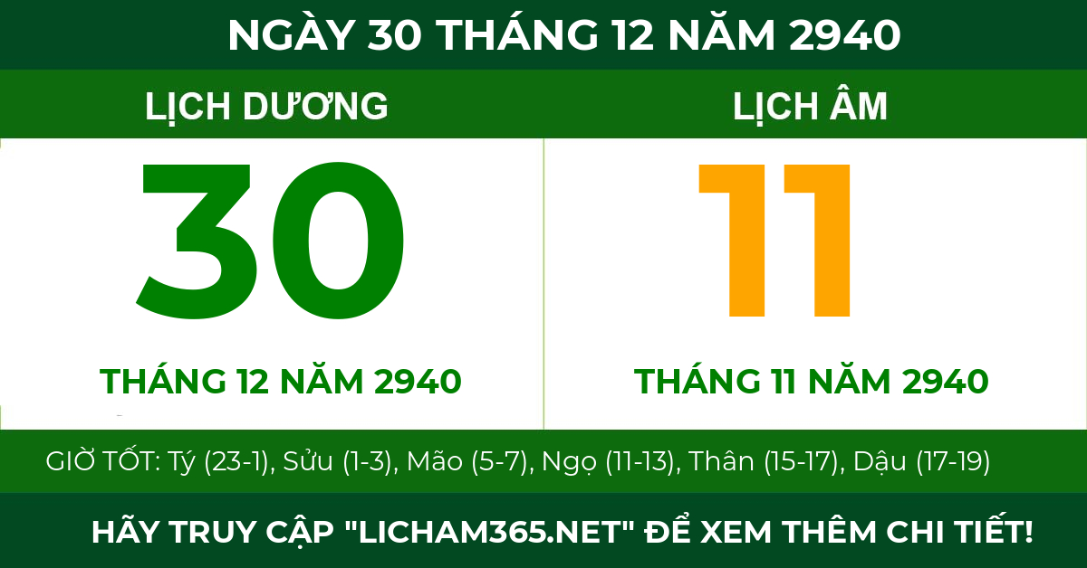 lịch âm ngày 30 tháng 12 năm 2940