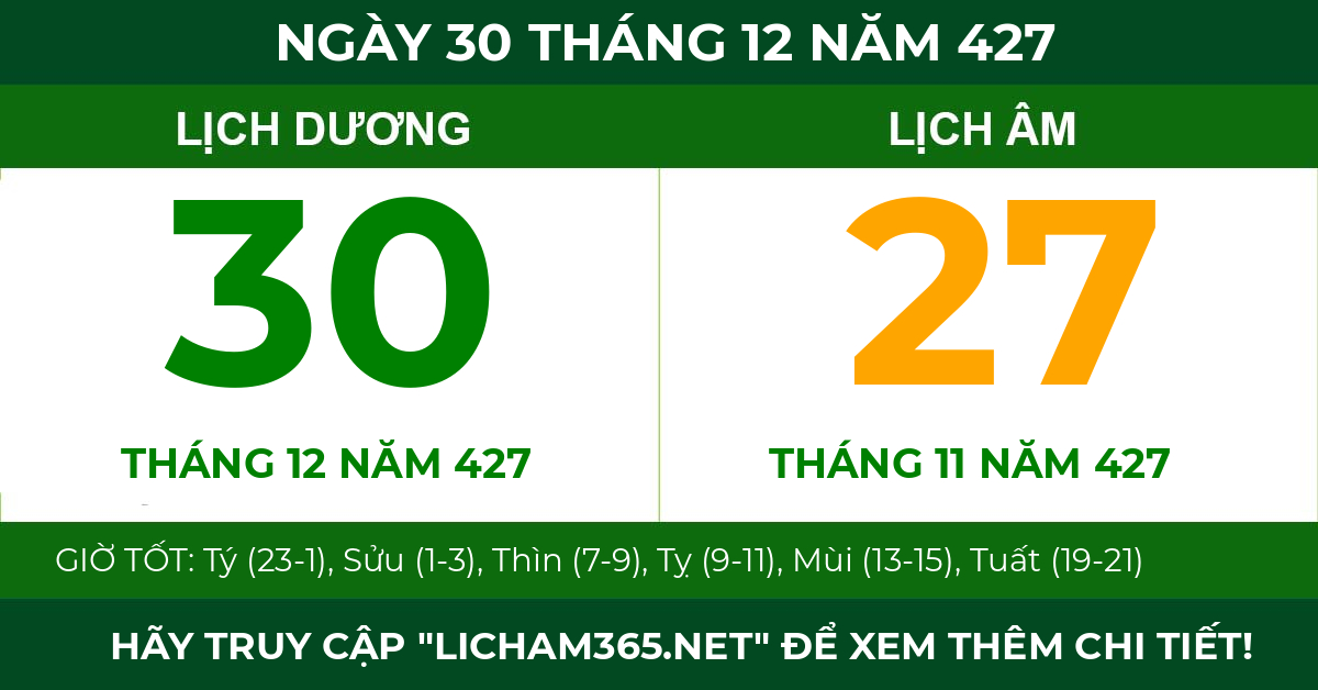 lịch âm ngày 30 tháng 12 năm 427
