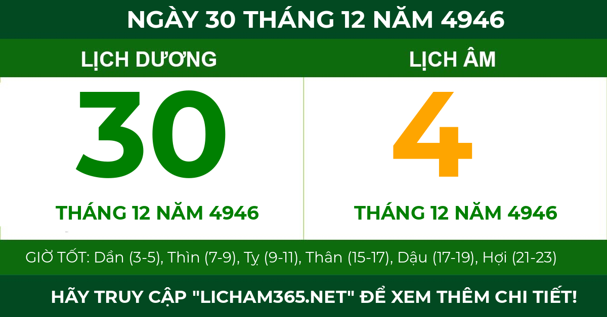 lịch âm ngày 30 tháng 12 năm 4946
