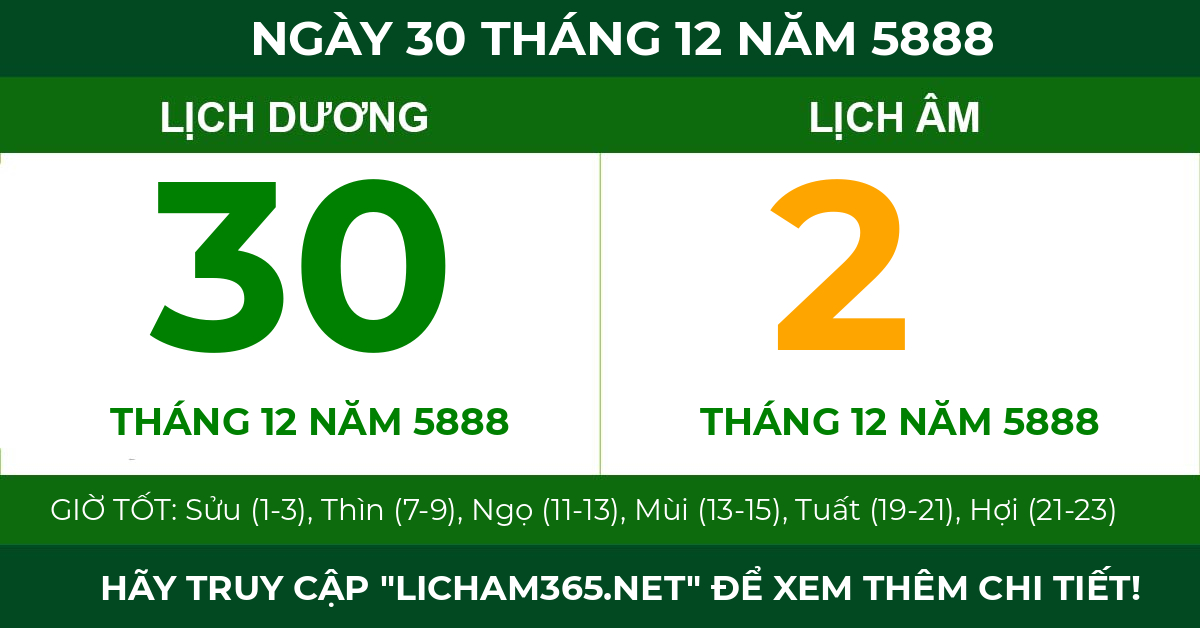 lịch âm ngày 30 tháng 12 năm 5888